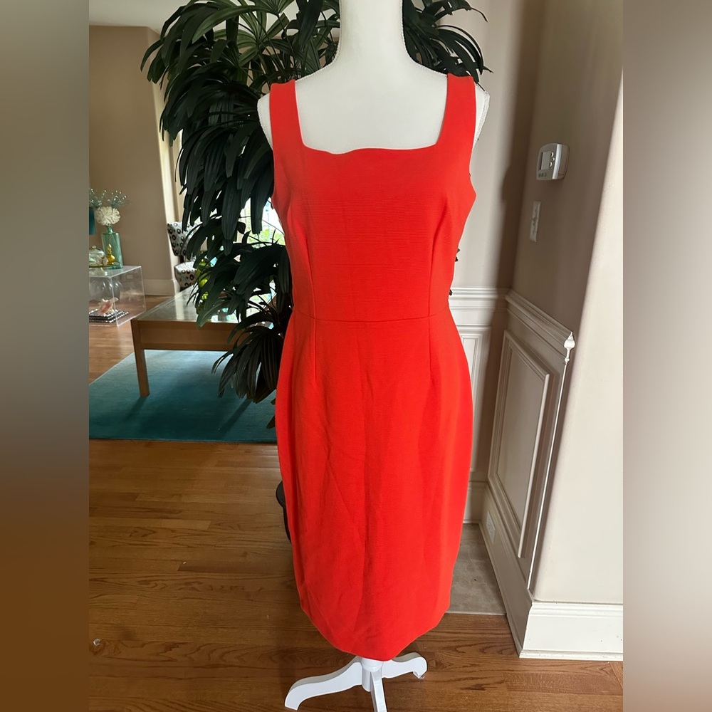 🧡❤️Boden Vibrant Coral Orange Sleeveless Square Neck Rib Knit Midi  Dress 10❤️🧡